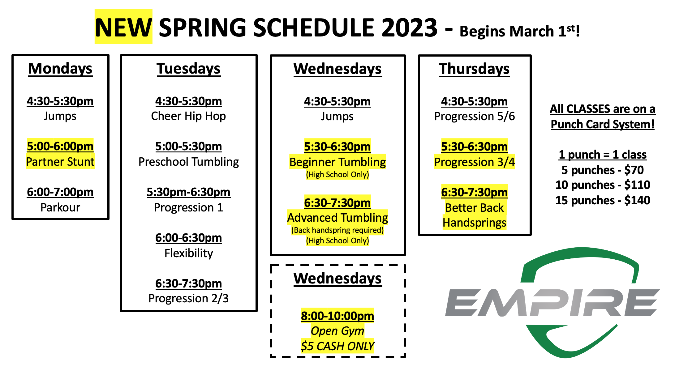 Portland Spring Schedule