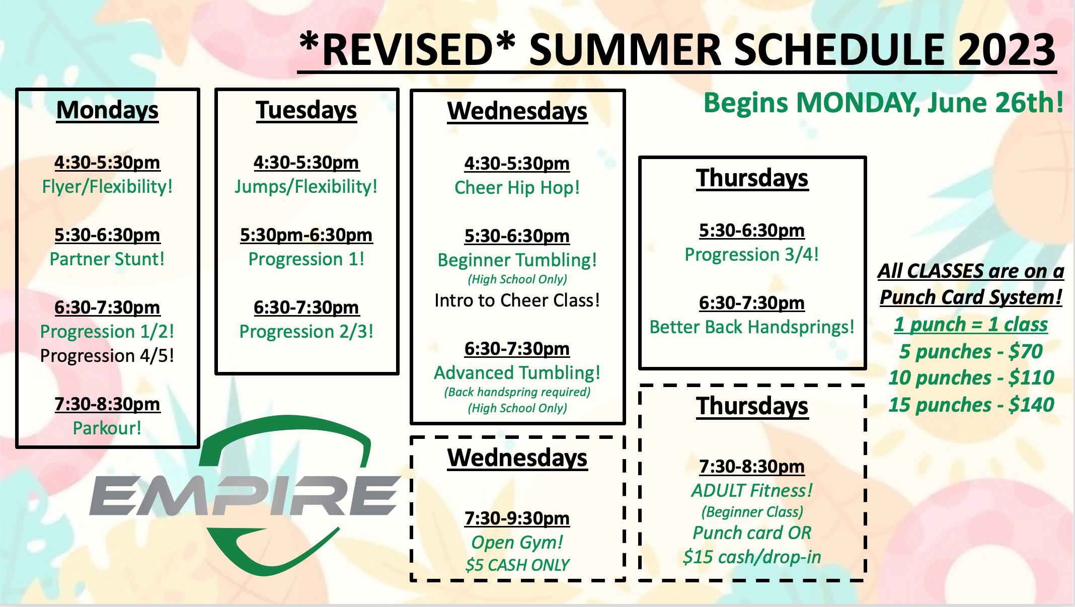 Revised Summer Schedule